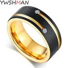 Мужское черное кольцо из матовой стали 8 мм, инкрустированное цирконом, Золотое Рифленое кольцо, модное мужское обручальное кольцо, ювелирные изделия, индивидуальное название