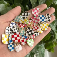 20pcs stylish checkered design enamel charms for jewelry making colorful charms pendants fit necklaces earrings accessories