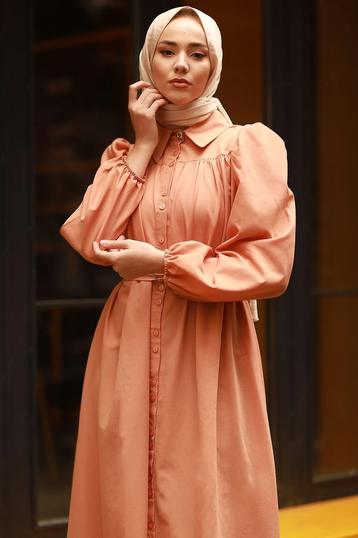 

Shirt Collar Balloon Sleeve Belt Dress Turkey Muslim Fashion Hijab Islam Clothing Dubai Istanbulstyles 2021