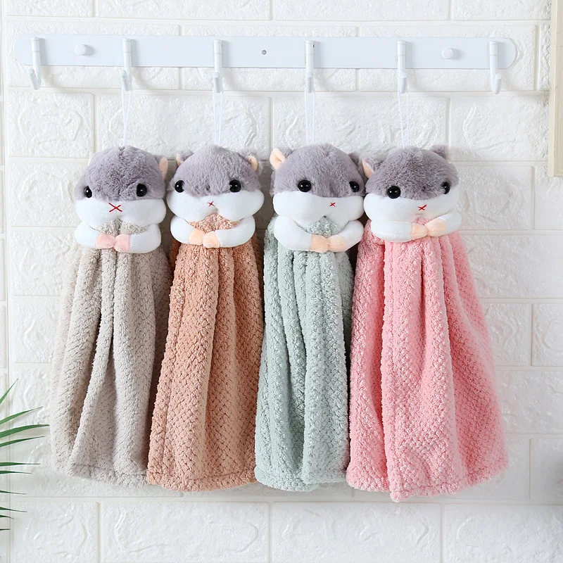 

Hand Towel Cartoon Squirrel Embroidery Handkerchief for Household Wall Mounted Quick-Drying Towel Soft Touch Kitchen Supplies
