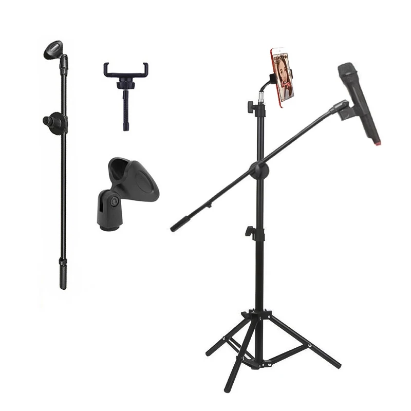 Стойка для микрофона напольная с коротким держателем телефона|Микрофонные