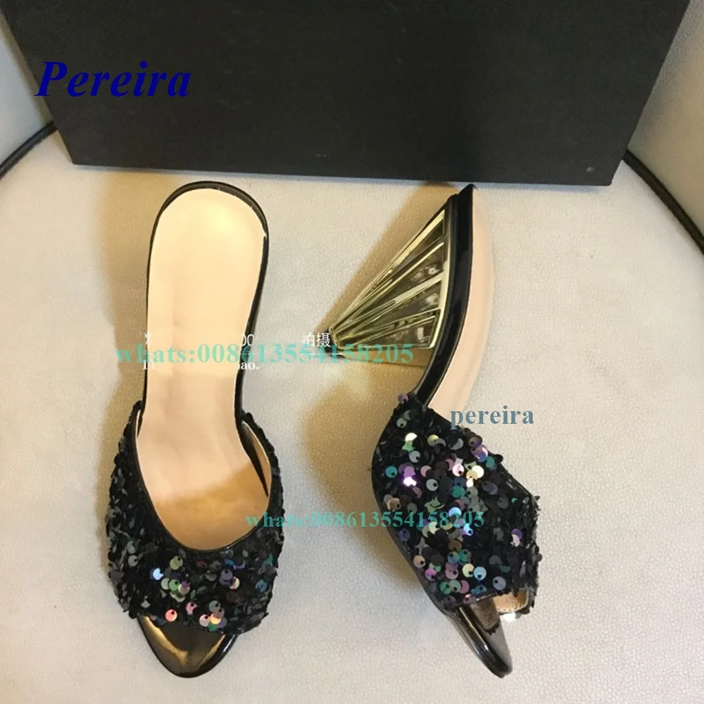 2022 Black Bling Bling Slippers New Arrival Peep Toe Spike Heel Slippers Summer Womens Shoes Outside Sexy Plus Size High Heels
