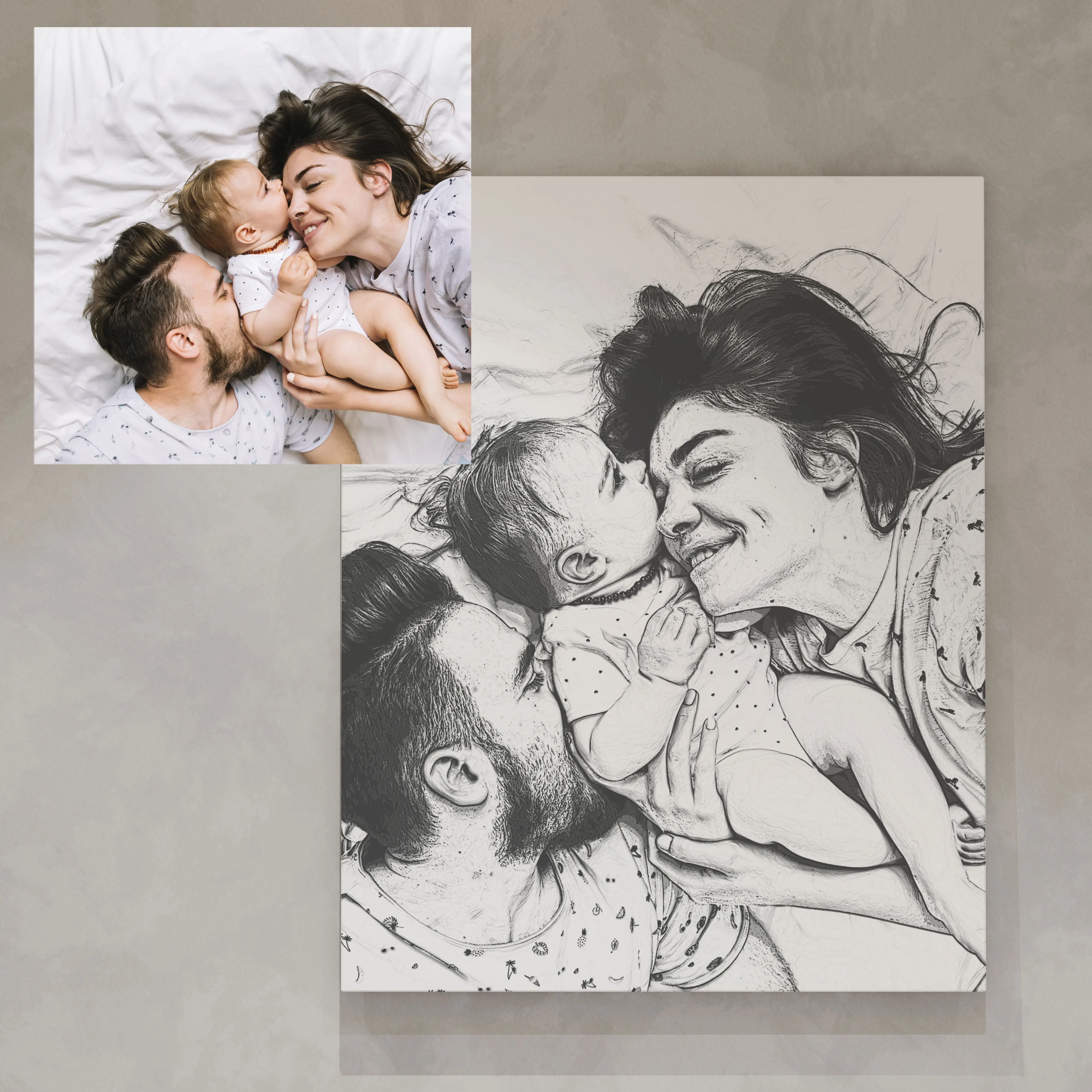 

Custom Pencil Sketch Family Portrait from Photo Framed Canvas Personalized Housewarming Gift for Wife Husband Print