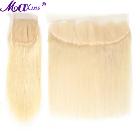 Maxine 613 блонд кружево Фронтальная застежка 10А бразильские прямые человеческие волосы 13x4 4x4 дюйма HD Прозрачная Кружевная застежка Отбеленный узел