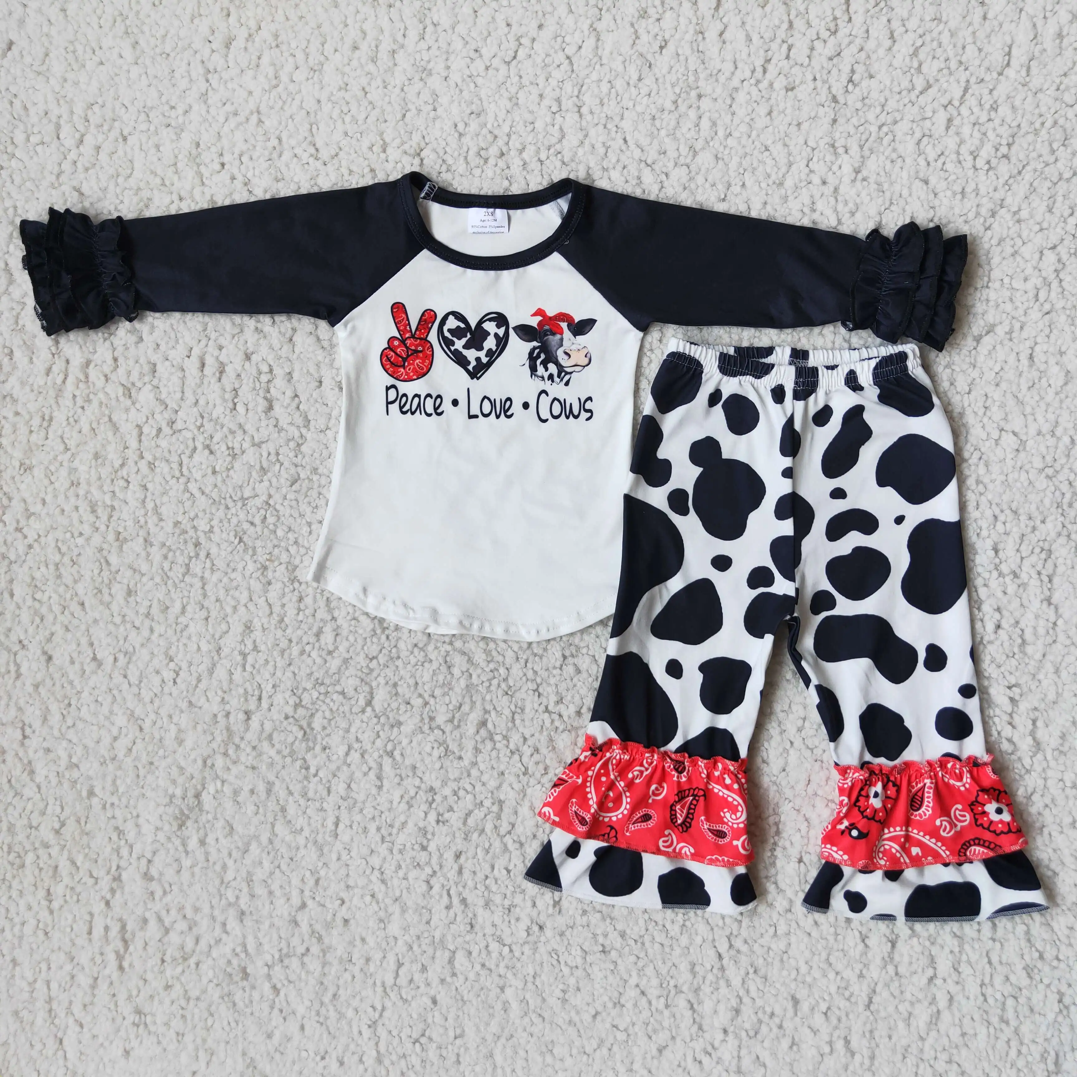 

Wholesale Girl Autumn And Spring Black And White Letter Top With Pants Two-piece Children's Outfit Fall Outfits For Kid