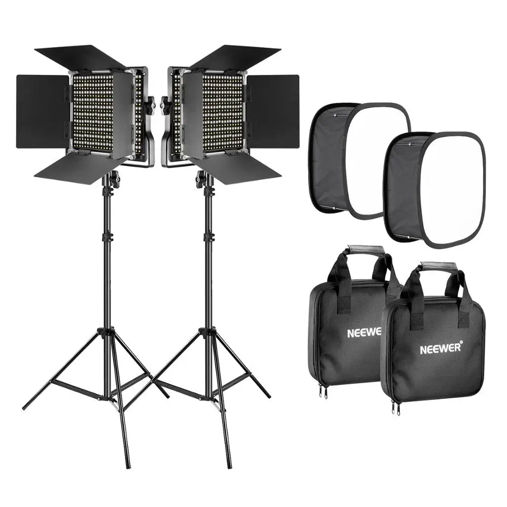 

Neewer 2 упаковки 660 LED Видео свет с подставкой и софтбоксом комплект: (2)3200-5600K Dimmable CRI96 + свет с U кронштейном и Barndoor