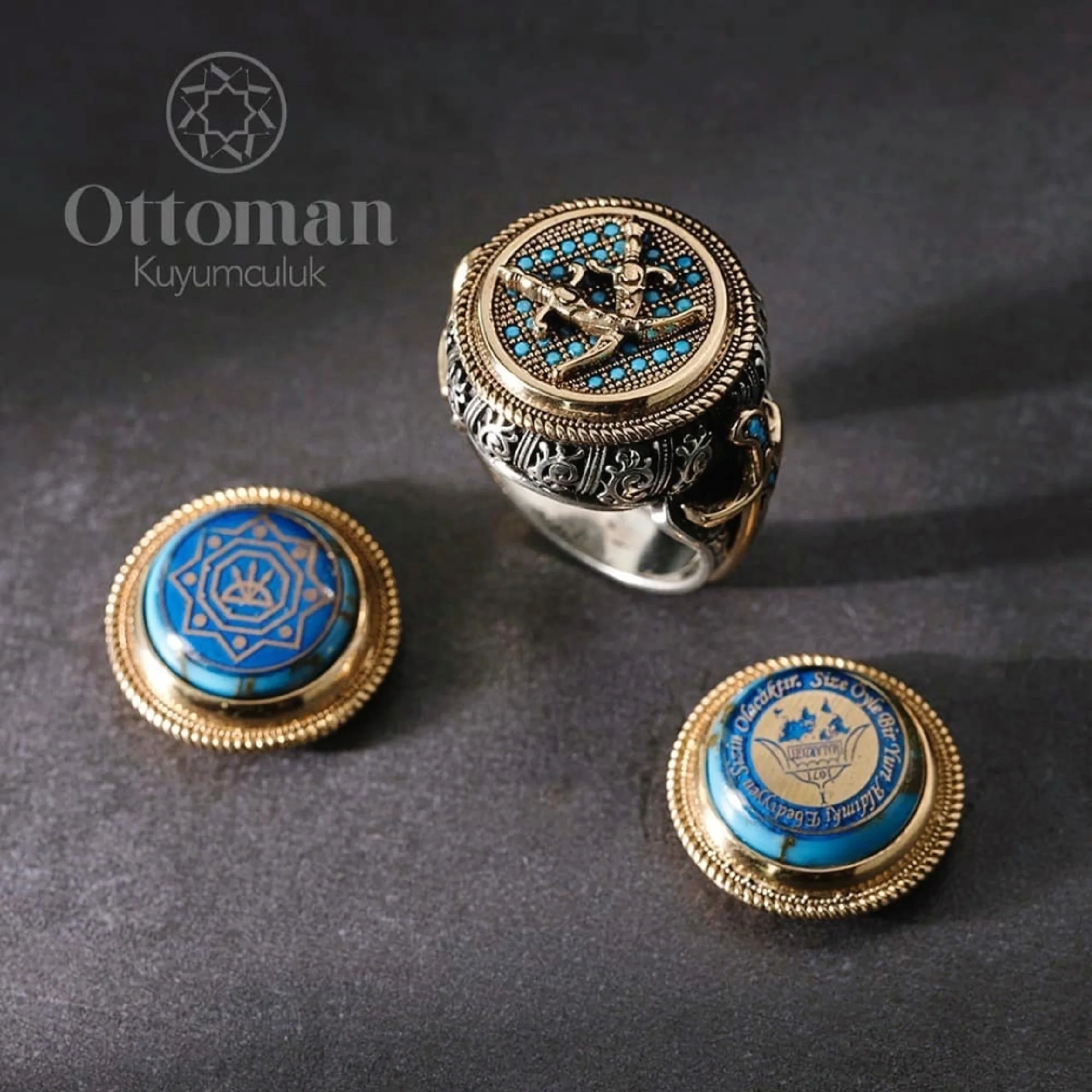 Blue Amber Stone Silver Ring, Micro Stone Ring, Three Head Ring, Adjustable Ring, Handmade Ring, Sword Ring, Turban Ring, Turkis