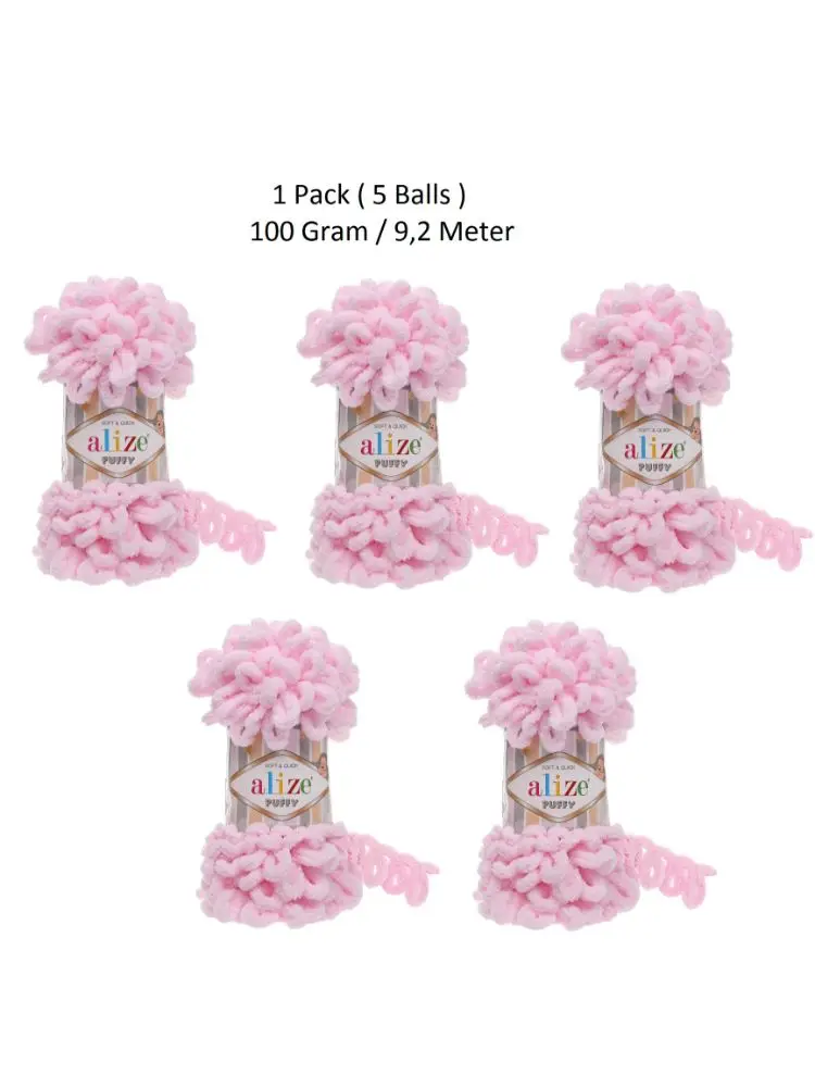 Thread 1 Pack ( 5 Balls ) Alize Puffy Hand Knitting Yarn Colour Number: 31 Baby Pink Crochet Tool Kit | Дом и сад