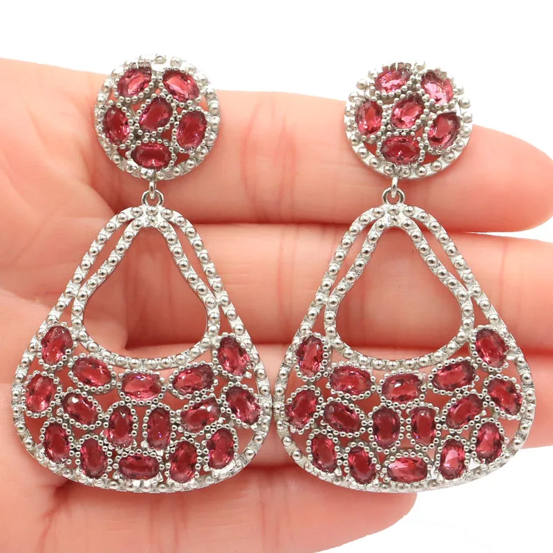 Женские серьги из серебра с родолитом малины 58 х35 мм|gold 925|ladies gold earringssilver 925 |