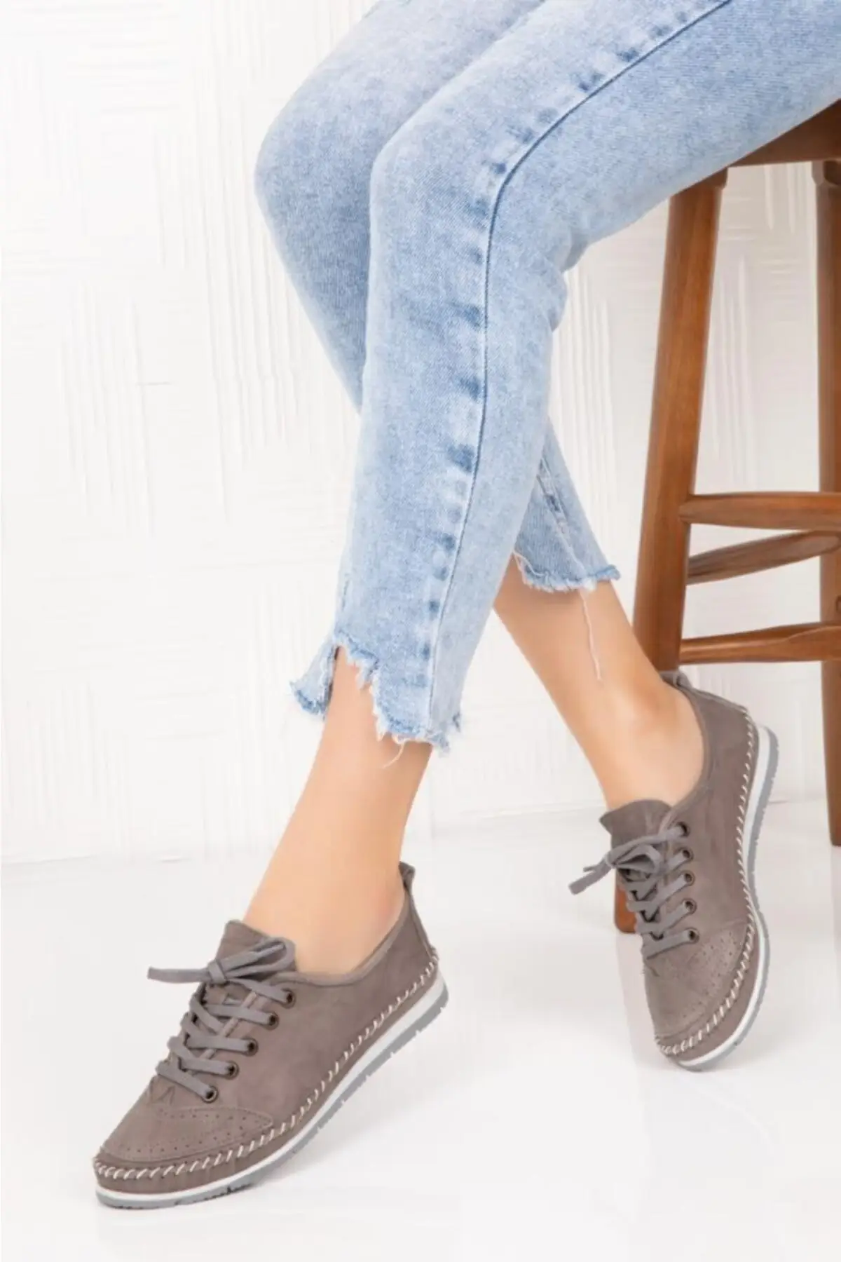 

Genuine Leather Gray Women 'S Leather Ballerina