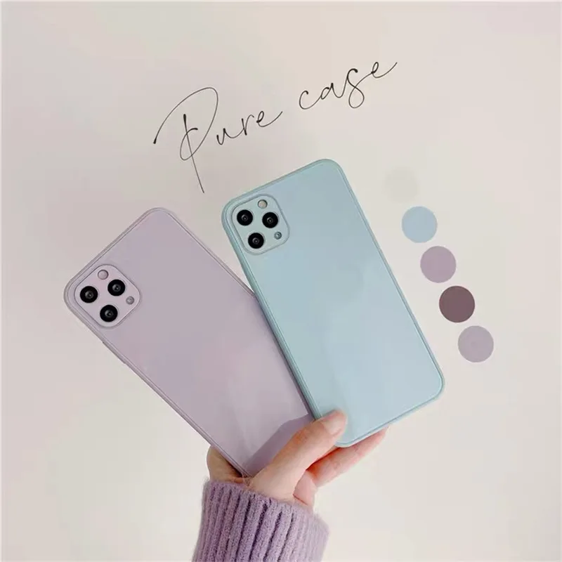 

Luxury Candy Color Tempered Glass Phone Case For iPhone 13 11 12 Pro Max Mini XS XR X 7 8 Plus SE 2020 Silicone Hard Back Cover
