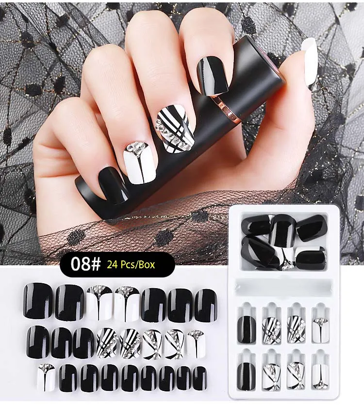 24 шт. накладные ногти Kalvaro с полным покрытием и бриллиантами | Красота здоровье