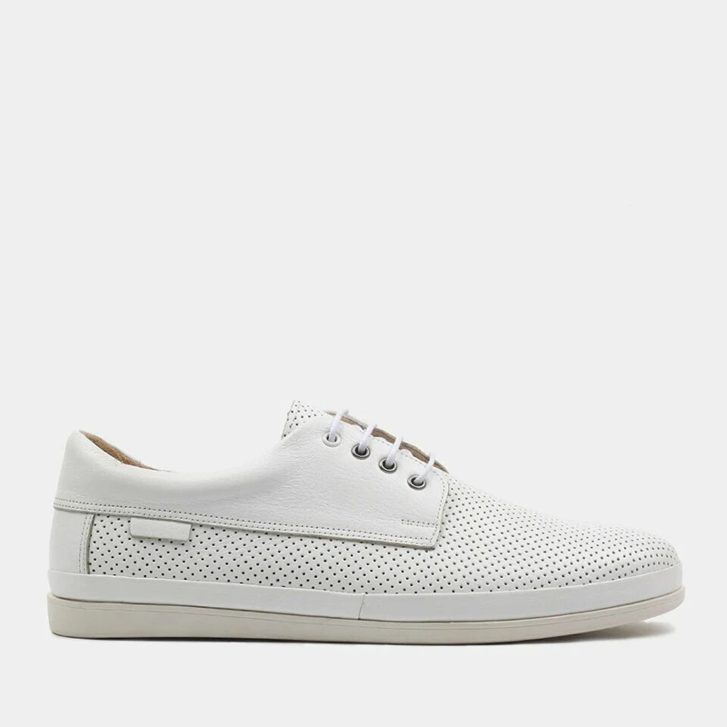 

Genuine Leather White Lace-Up Men Casual New Season Shoes, Holiday, Daily, Summer
