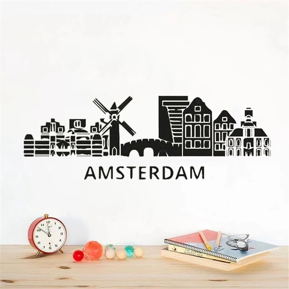 

Amsterdam Netherlands City Skyline Travel Wall Stickers For Livingroom Home Decoration Murals Removable Vinyl Decals DW22291