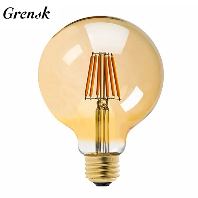 Grensk G125 LED Bulb 8W 2200k Gold Tint Vintage LED Filament Light Bulb E26 E27 Base 110V 220VAC Dimmable Globe Lamp Ampoule Led