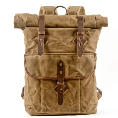 

European and American Men Canvas Bag Outdoor Sports Dufflels Bag Rucksack Tactical Canvas Backpack School Bag in Light Green