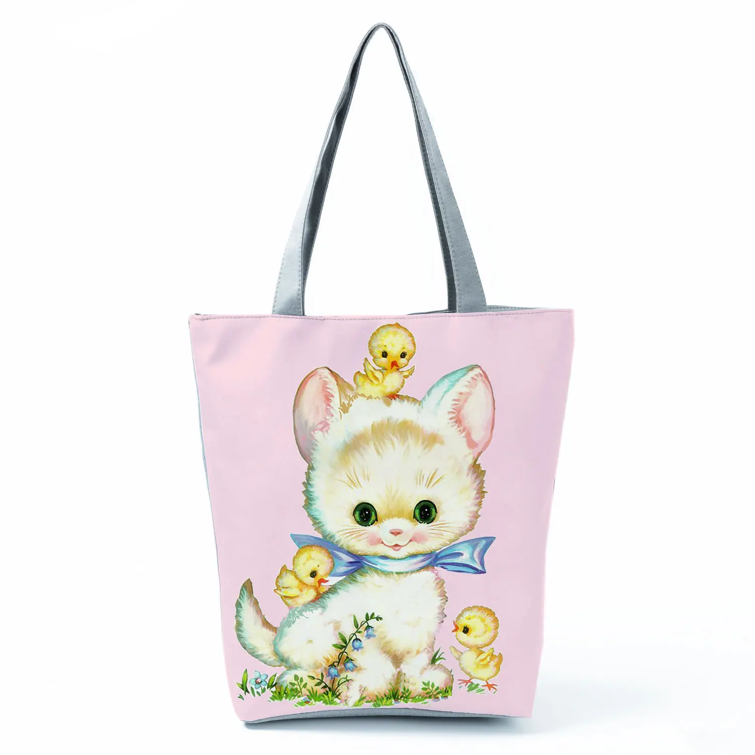 Сумка с принтом лисы и цыплят Модная Складная уличная пляжная многоразовая