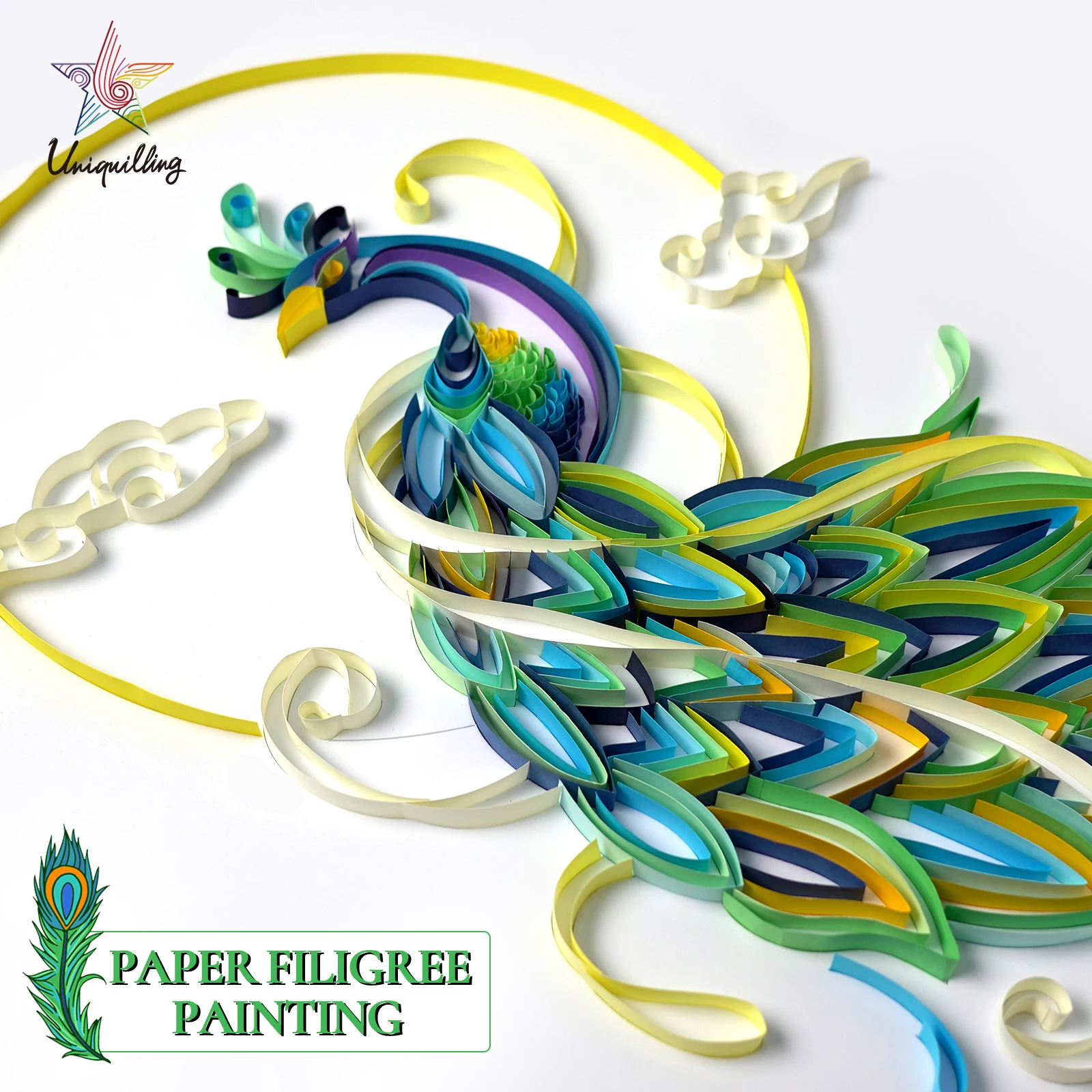 

UNIQUILLING 3D Peacock DIY Quilling Paper Paintings Wall Decor Quilling Paper Crafts Gifts Paper Filigree Painting with Tools
