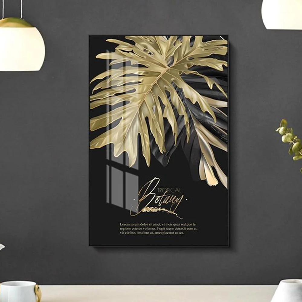 

Abstract Black Golden Plant Leaf Canvas Poster Print Modern Home Nordic Decor Wall Art Painting Living Room Decoration Picture