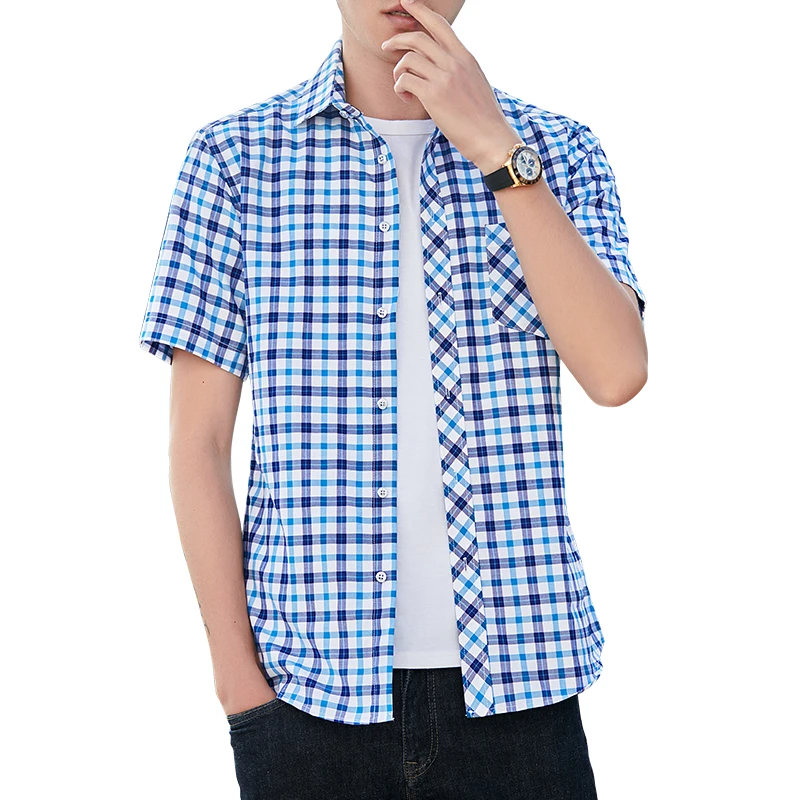 2022 New Plaid Thin Casual Mens Button Up Shirt Short Sleeve Summer Mens Fashion Clothing Trends Korean Clothes Camisas