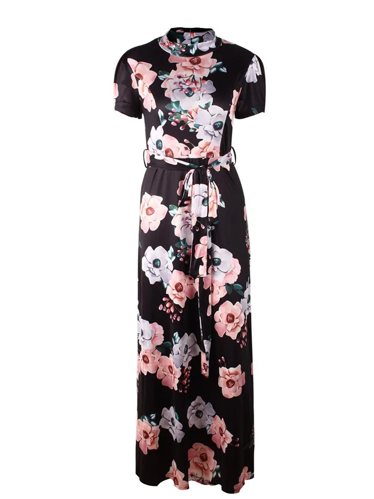 Женское летнее платье 2019 повседневное короткий рукав длинное бохо цветочный