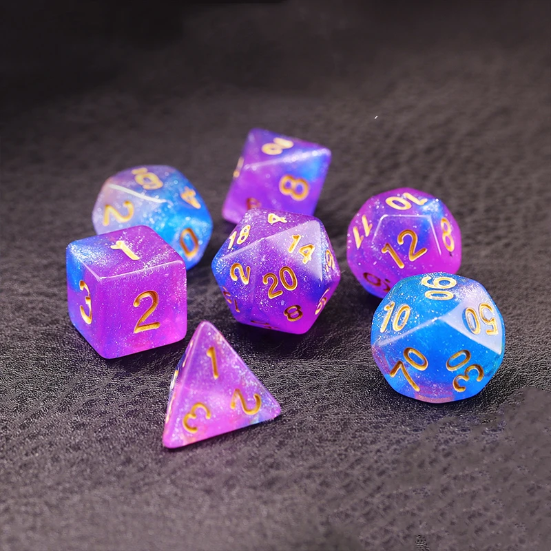 7Pcs/Set Pink and Blue Starry Sky Dice D&ampD COC Polyhedral for Table Game DND MTG RPG |
