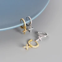 1 pair fashion and sophistication cross pendant earrings womens minimalist gold zircon cross huggie hoops cartilage earrings
