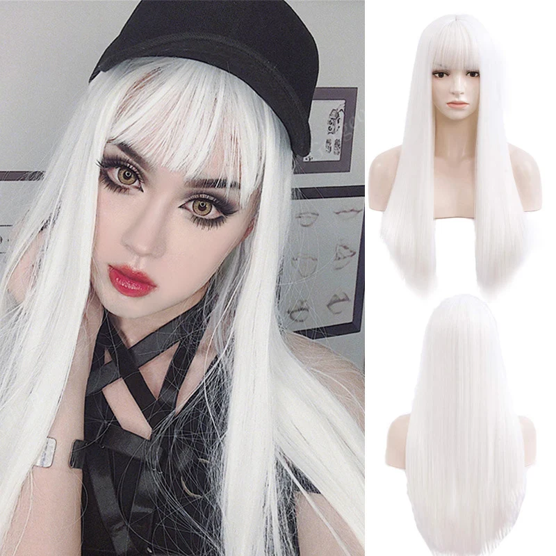 

LVHAN Cosplay Wig With Bangs Synthetic Chemical Fiber Straight Hair Long Heat-Resistant White Wig For Women