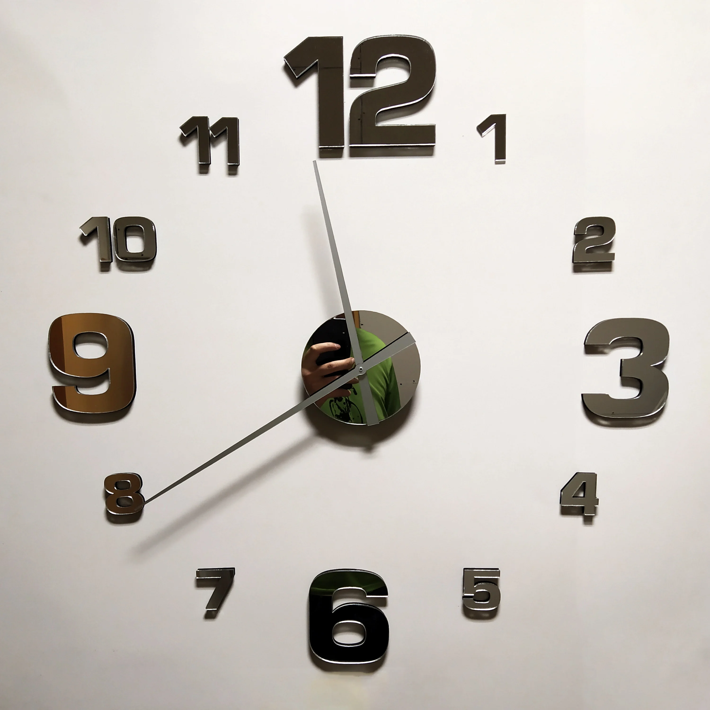 Большие модульные настенные часы модные с самоклеящимися числами 3D стеклянные и