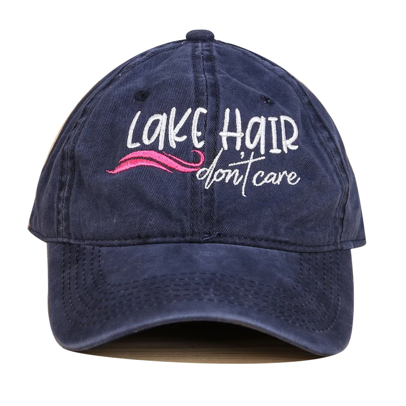 

100% cotton washed Unstructured Lake Hair Don't Care Baseball Cap Vacation Beach dad hat Embroidery Distressed snapback Hats