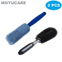 2pcs car wheel brush and microfiber tire rim cleaning brushes with handle for vehicle truck motorcycle bicycle washing tool