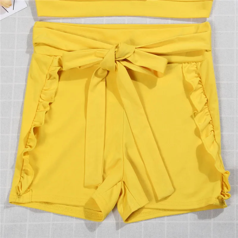 Комплект из двух предметов летний женский короткий топ и шорты с высокой талией