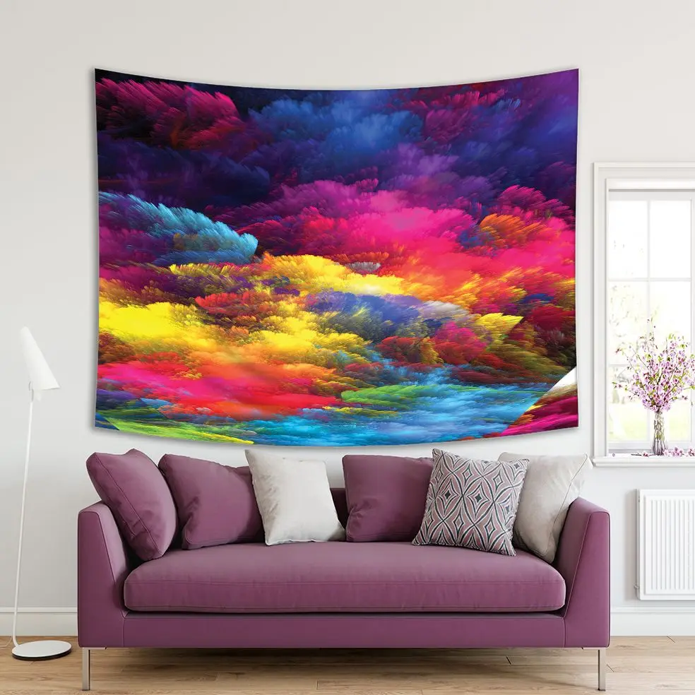 

Tapestry Colorful Artwork Abstract Clouds Sky Galaxy Paint Strokes Imaginative Fantasy World Blue Pink Yellow Green