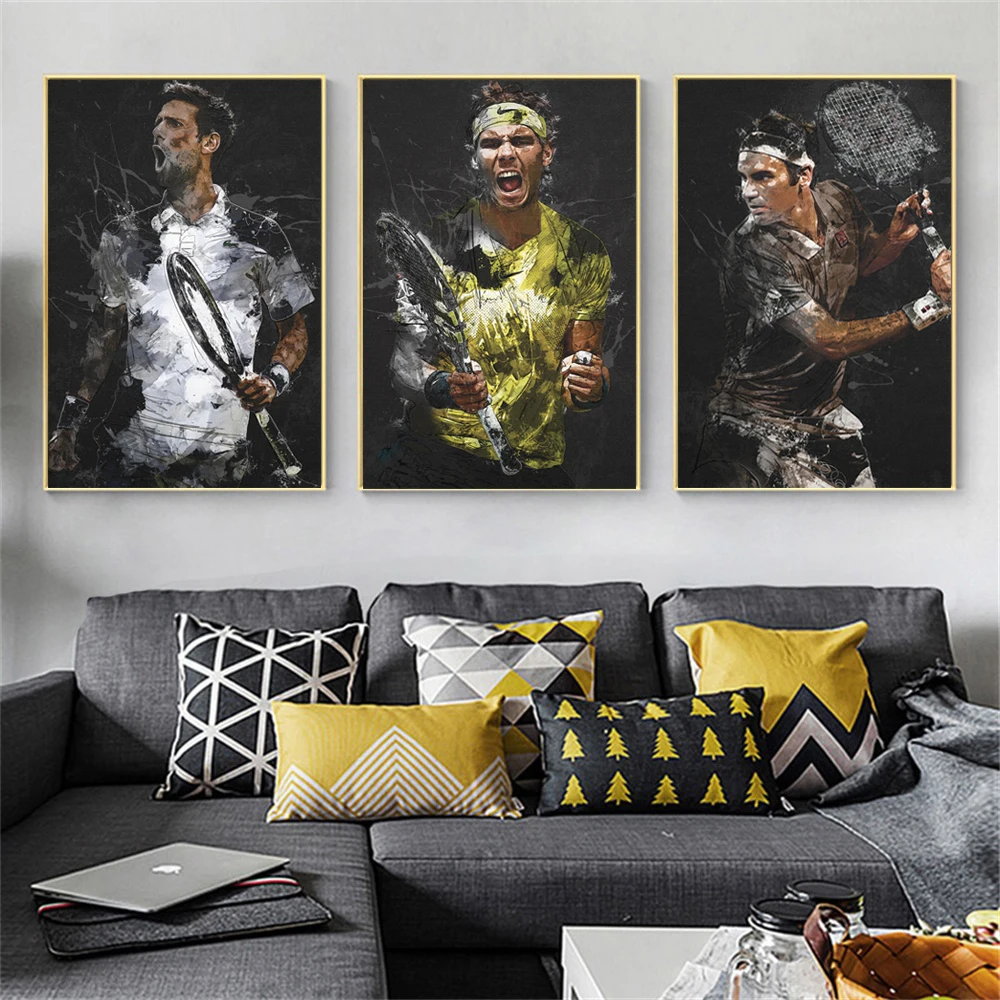 

Djokovic, Rafael Nadal, Federer Posters and Prints Canvas Wall Painting Tennis Players Pictures Man Cave for Gym Room Home Decor