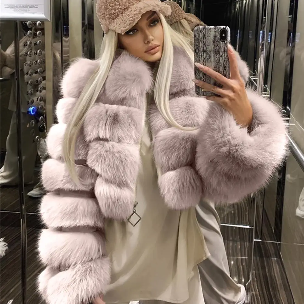 High Quality Furry Cropped Faux Fur Coats And Jackets Women Short Coat Winter Luxury Imitation Fox Fur Fur Jacket Manteau Femme