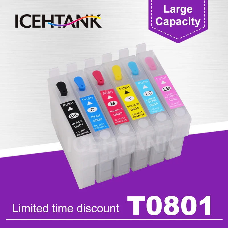 

Заправляемый картридж ICEHTANK T0801 для принтера Epson Stylus Photo P50, T59, R265, 270, 285, 290, 360, RX560, 585, 610, 650