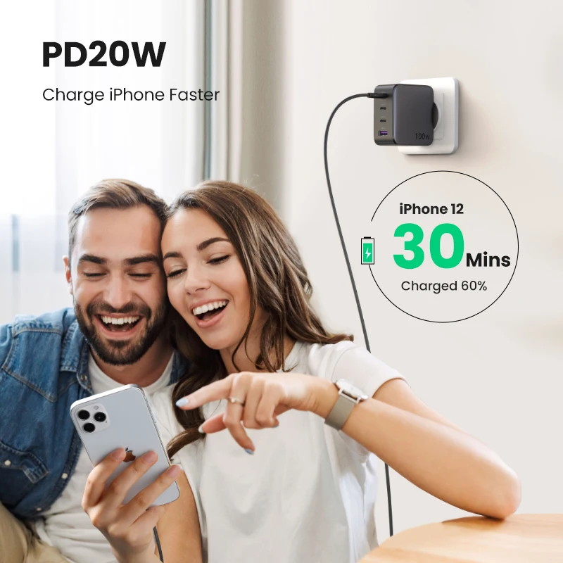 UGREEN-cargador USB tipo C GaN de 100W, dispositivo de carga r&aacute;pida para Macbook, tablet, iPhone, Xiaomi, iPhone 13, 12, 11-3