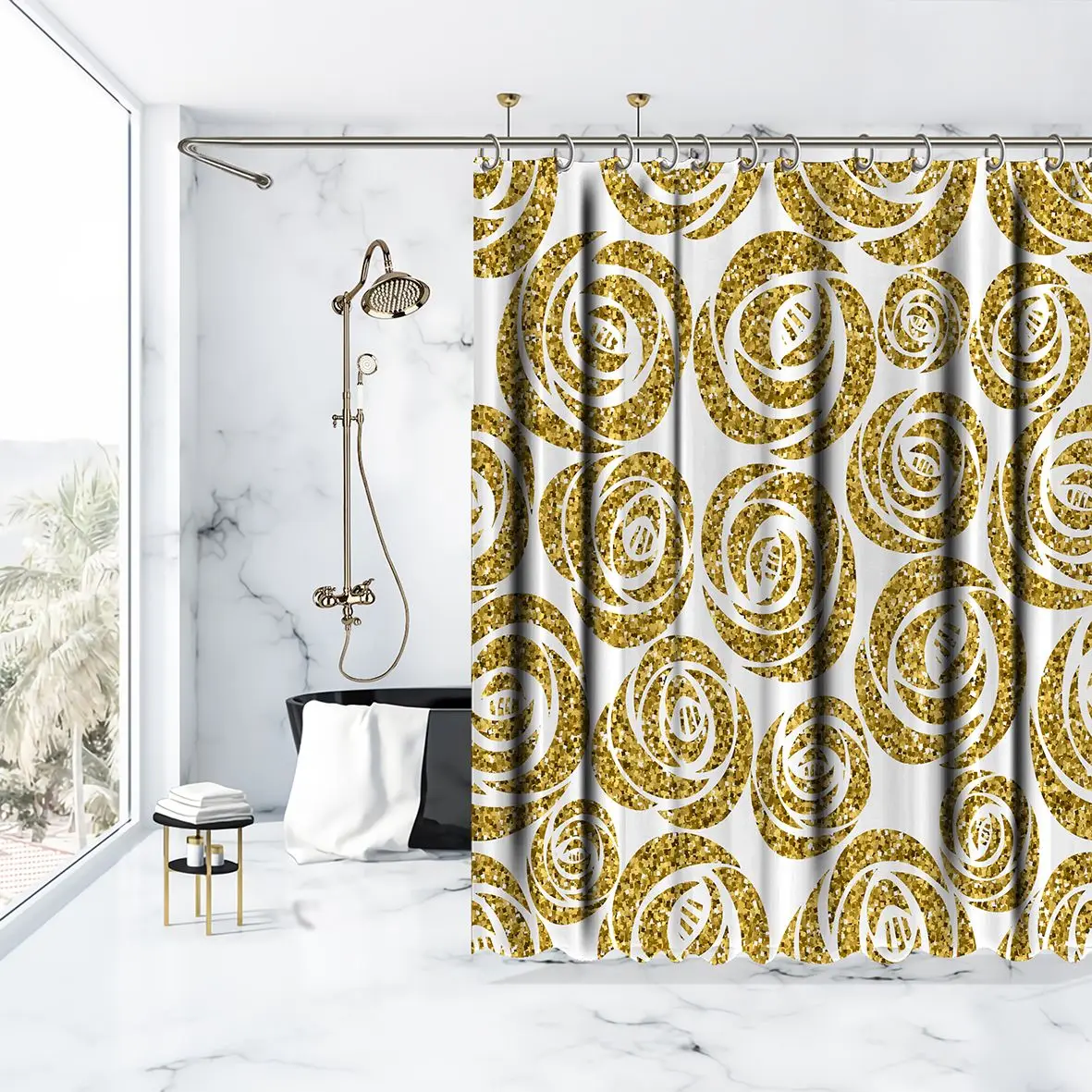 Занавеска для душа с розовым узором природа Летний сад романтичный цветочный