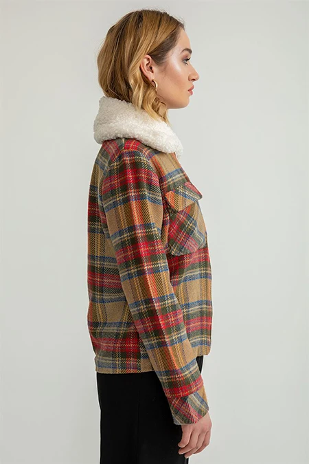 

Women's Brown Button Plaid Pattern Coat winter quality fashion stylish style Image Women's Brown Buttoned Plaid Pattern Coats winter qualit