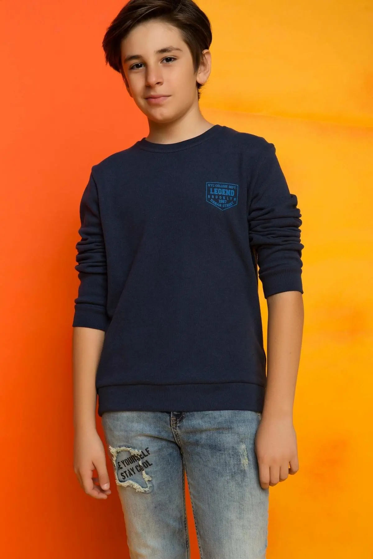 DeFacto модные однотонные пуловеры для мальчиков повседневные свободные с круглым