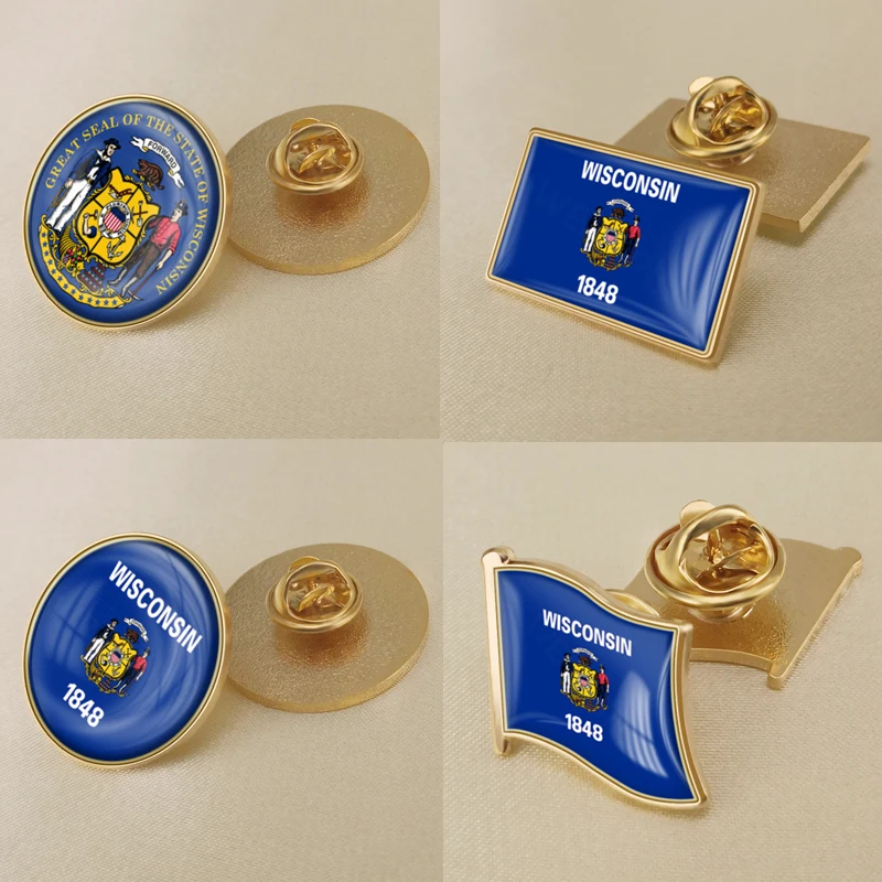 

Seal of Wisconsin State of United States America Map Flag Lapel Pins Broochs Badges