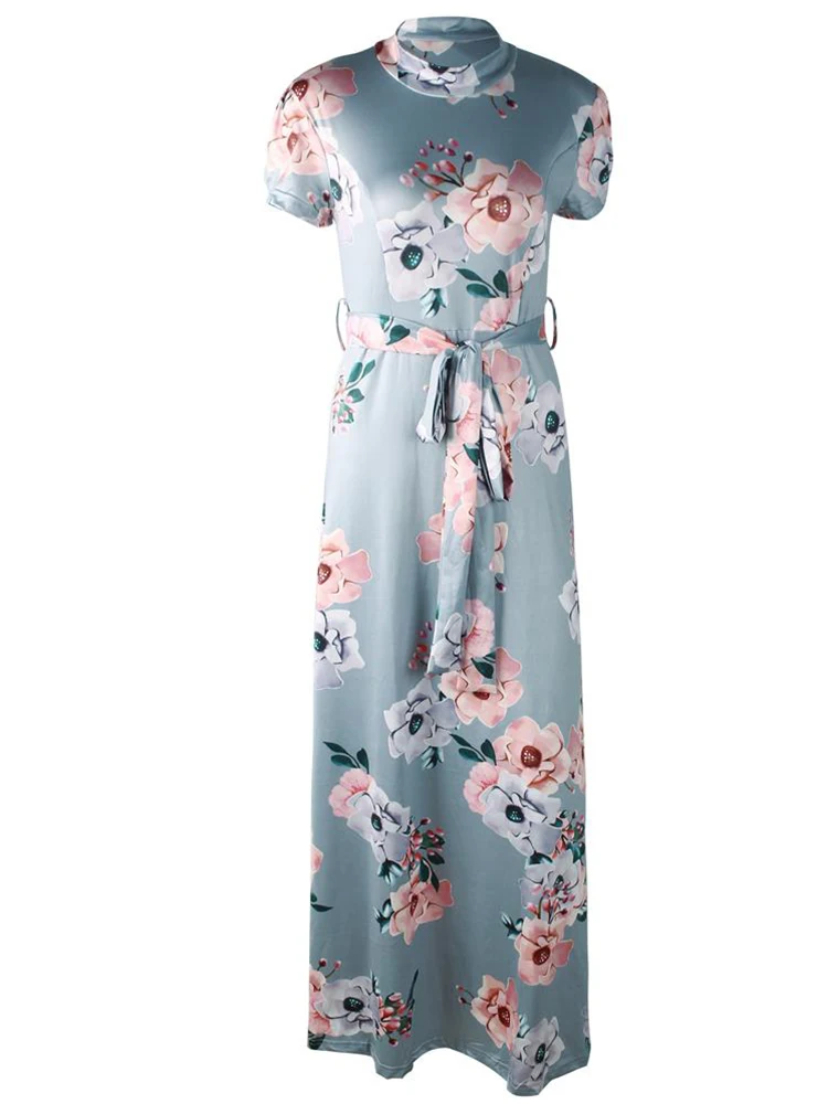 Женское летнее платье 2019 повседневное короткий рукав длинное бохо цветочный