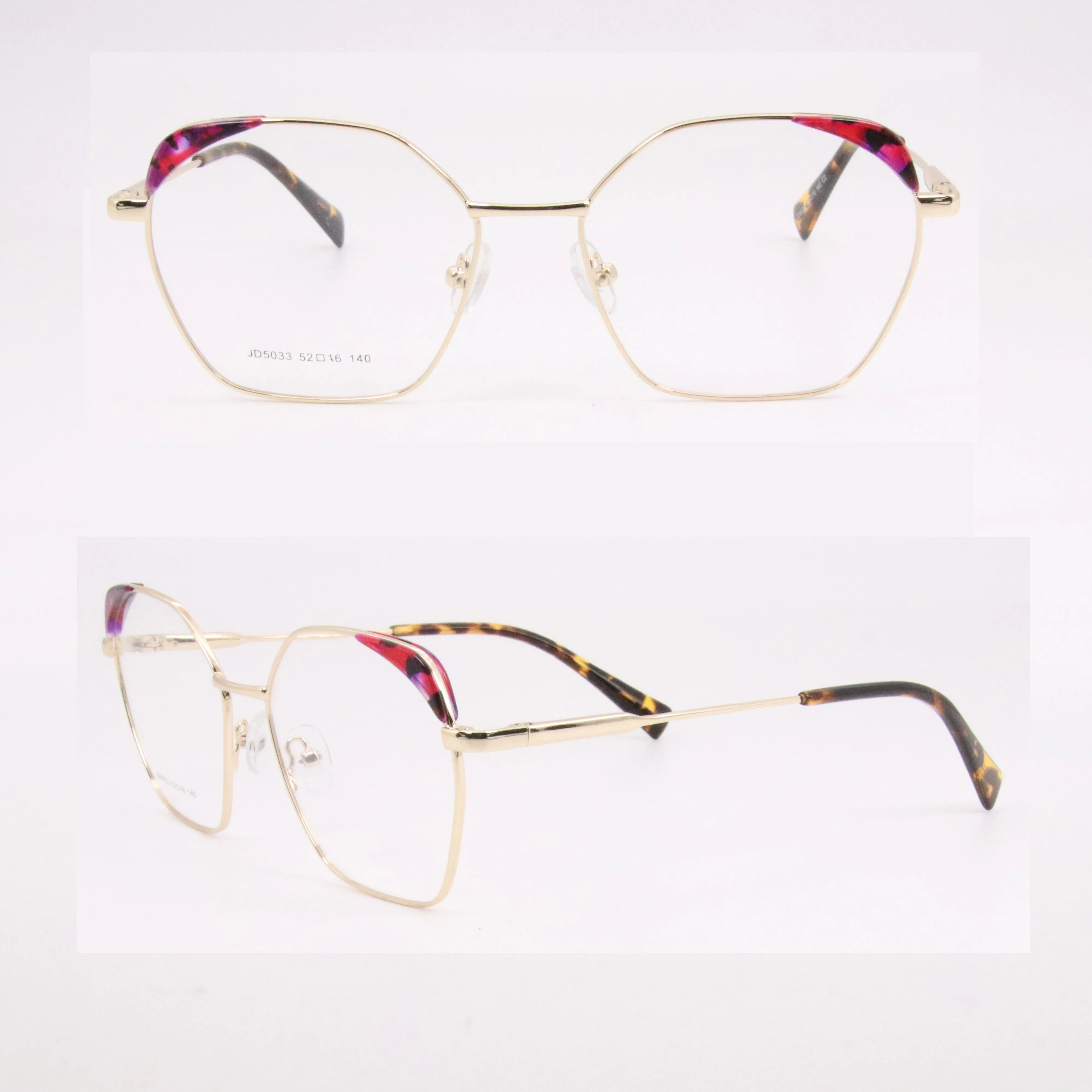 

Polygon Frame Metal Glasses Decorate with Accetate Vintage Eyewear JD5033
