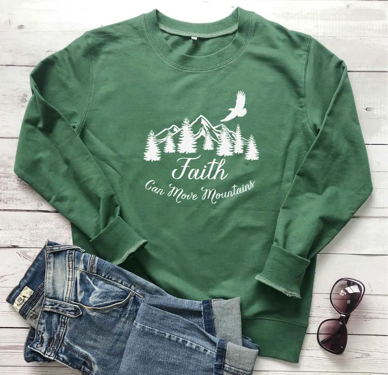 

Faith Can Move Mountains Faith Does Not Make Things Easier It Makes Them Possible sweatshirt Christian pullovers cotton tops