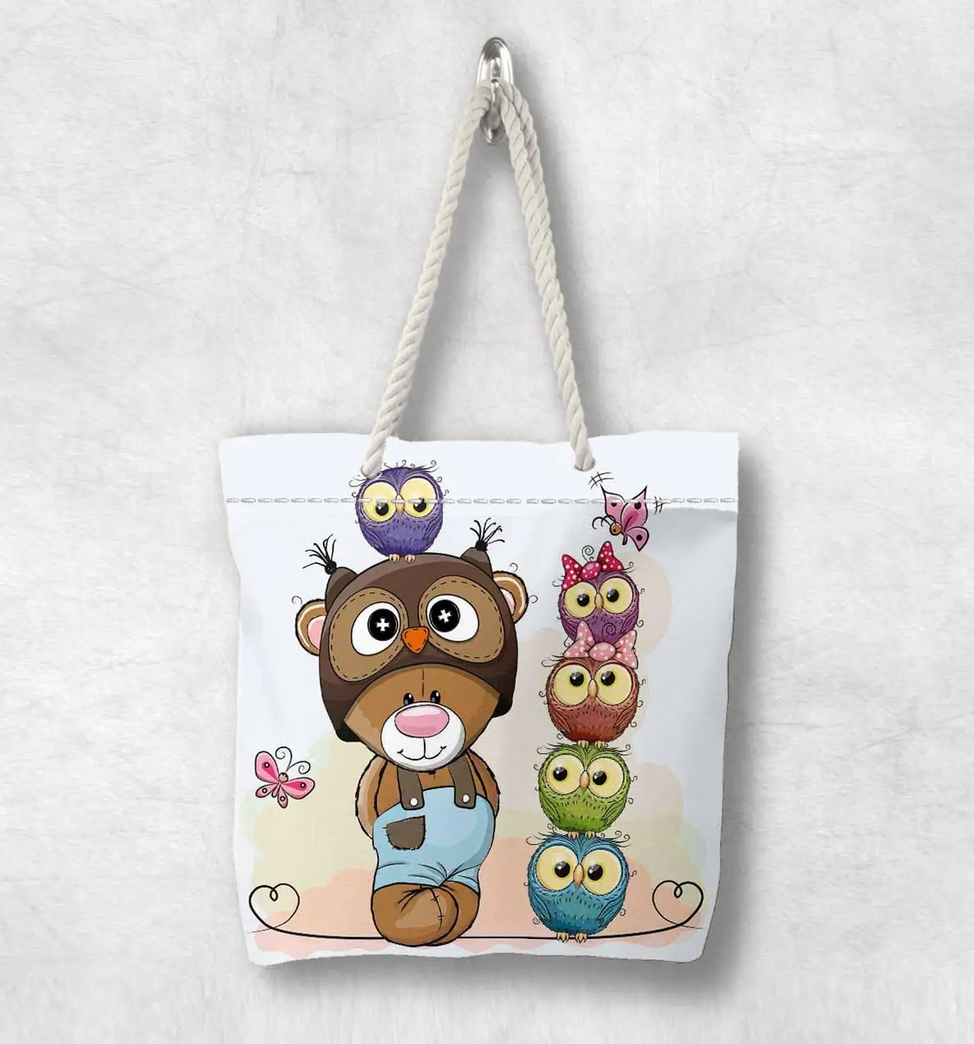 Еще бурого медведя синий зеленый розовый с милой совой новое модное белое