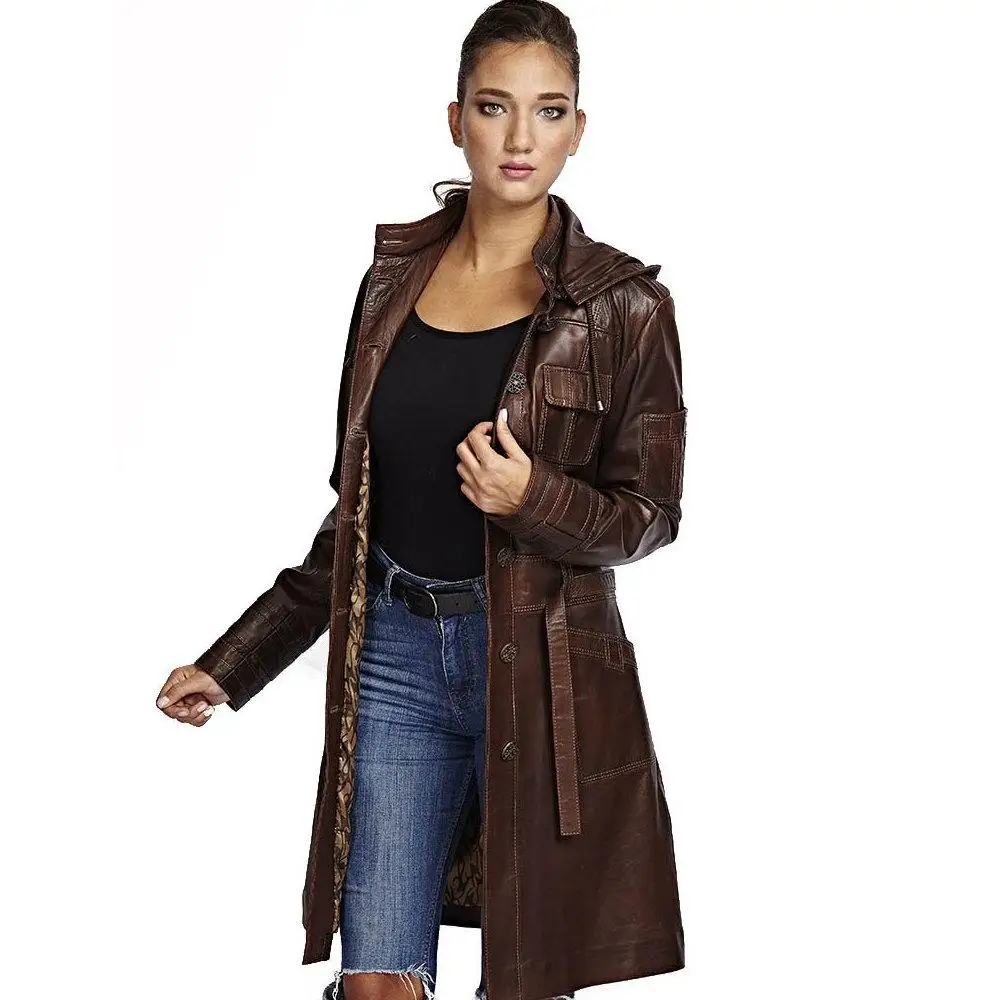 Women leather coat Genuine Leather Women 's Jacket Coats Real Original Lambskin Autumn Winter  Slim Коричневое кожаное пальто
