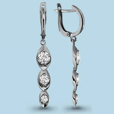 Серьги длинные AQUAMARINE с фианитами SWAROVSKI серебро 925 пробы | Украшения и аксессуары