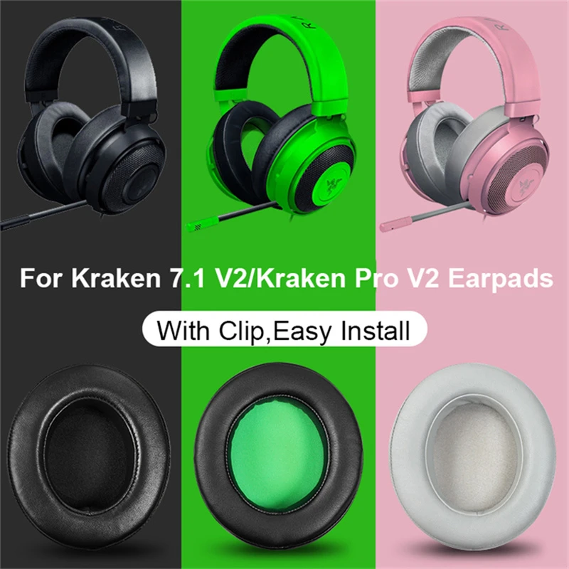 

Replacement Memory Foam Ear Pads Cushions Cover for Razer Kraken Pro V2 Gaming headphones Durable Protein Leather