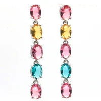 43x5mm multi color aquamarine pink tourmaline golden citrine women weddnig silver earrings