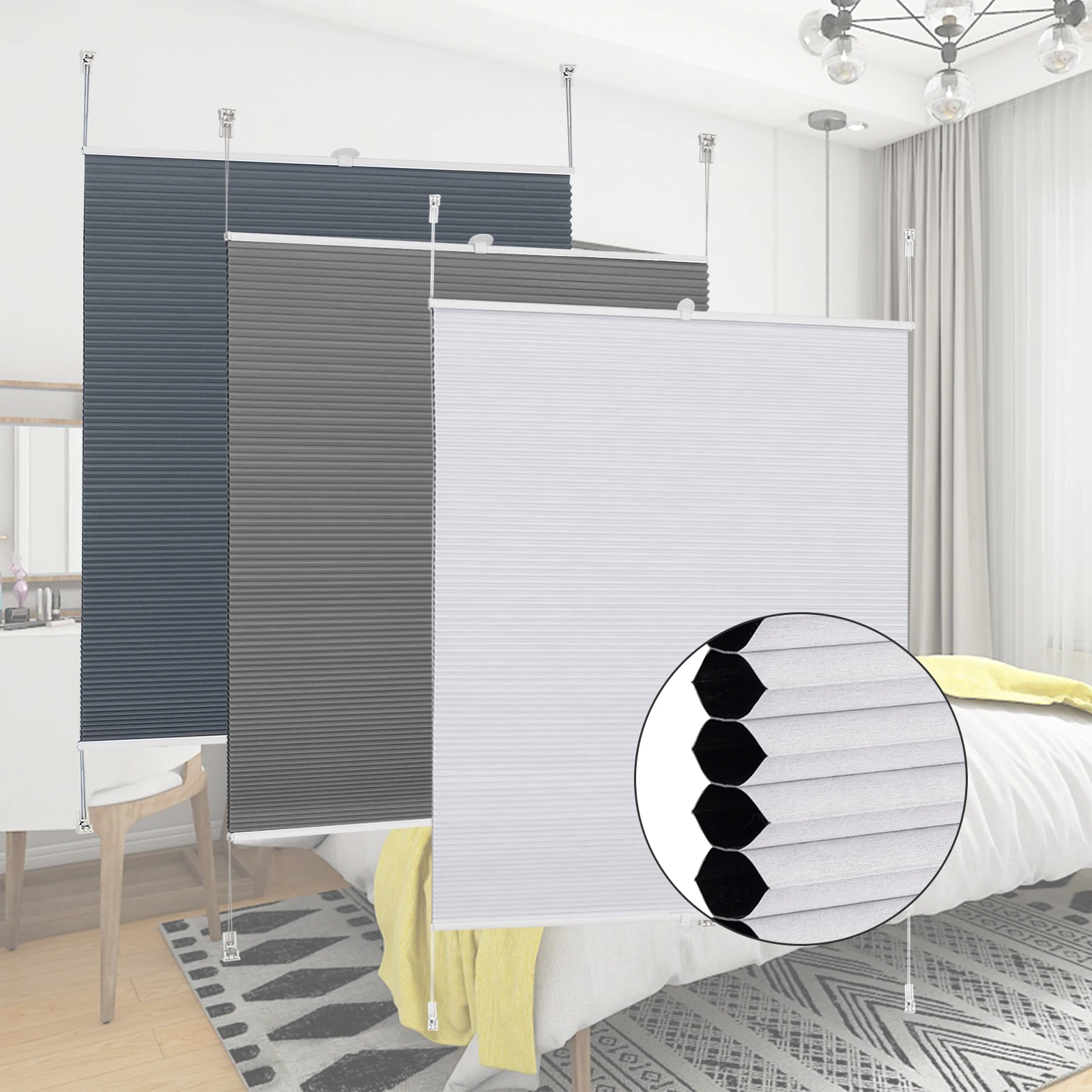 

Anti-solar Shades Shutters Honeycomb Pleated Blind without drilling with Clip Holder for Window Doors Bedroom Living Room Decor